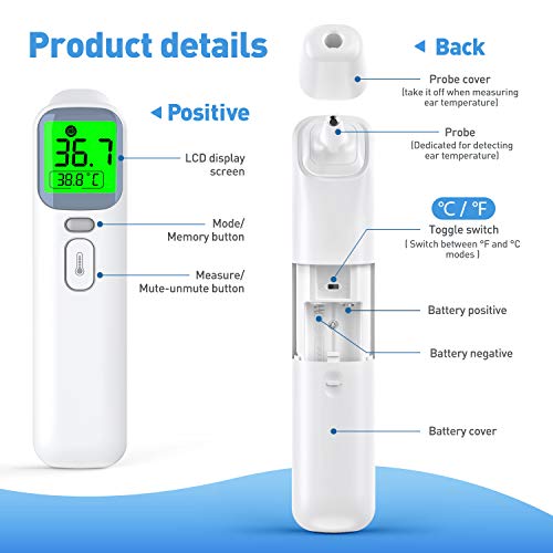 IDOIT Termometro infrarrojos 4 en 1 termómetro infrarrojos sin contacto médico para termometro frontal y oído,termometro laser precisa y rápida, termometro digital adulto y niños, ambiente y objetos