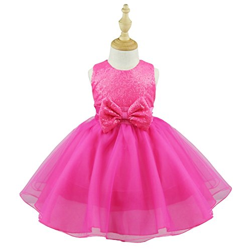 IEFIEL Vestido Fiesta Boda Dama de Honor Cumpleaños Niña Vestido Princesa Traje de Ceremonia Elegante Vestido Largo con Lentejuelas Tutú 2-14 Años Rosa Oscuro 2 años