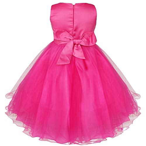 IEFIEL Vestido Fiesta Boda Dama de Honor Cumpleaños Niña Vestido Princesa Traje de Ceremonia Elegante Vestido Largo con Lentejuelas Tutú 2-14 Años Rosa Oscuro 2 años