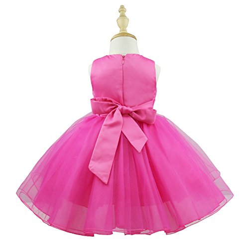 IEFIEL Vestido Fiesta Boda Dama de Honor Cumpleaños Niña Vestido Princesa Traje de Ceremonia Elegante Vestido Largo con Lentejuelas Tutú 2-14 Años Rosa Oscuro 2 años