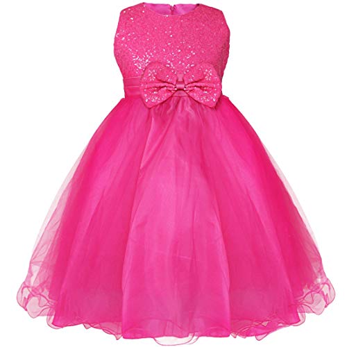 IEFIEL Vestido Fiesta Boda Dama de Honor Cumpleaños Niña Vestido Princesa Traje de Ceremonia Elegante Vestido Largo con Lentejuelas Tutú 2-14 Años Rosa Oscuro 2 años