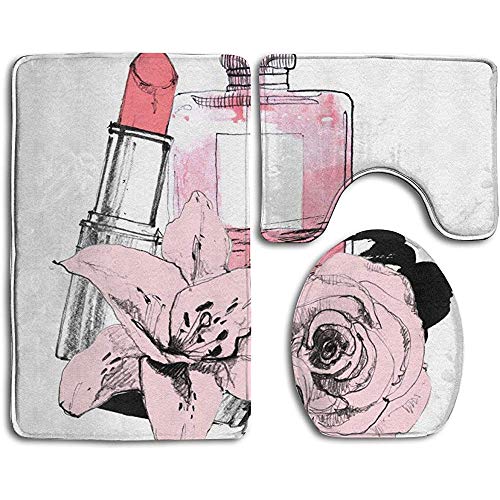 If Not Perfume con lápiz Labial sobre Fondo Blanco Alfombra de baño Alfombra de baño de Moda Alfombrillas Set 3 Piezas