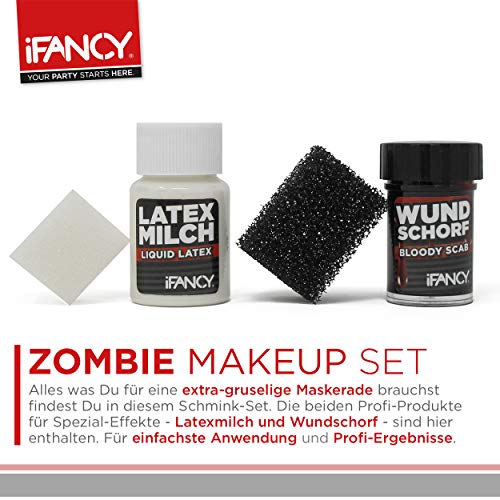 ifancy Set de Maquillaje Zombie Sangre de Costra y Latex Líquido para Crear heridas y Cicatrices para Halloween, Carnaval etc.