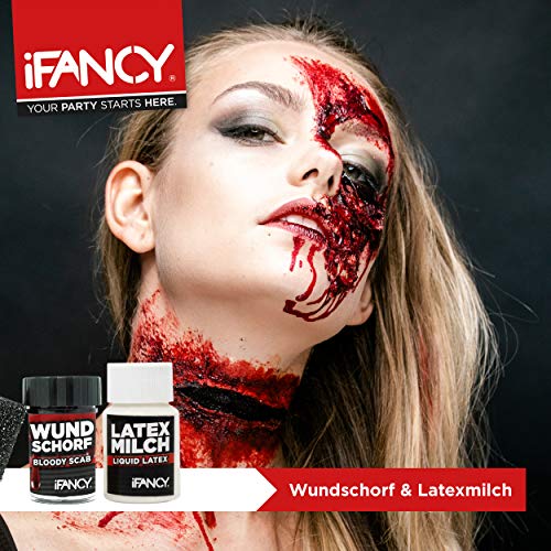 ifancy Set de Maquillaje Zombie Sangre de Costra y Latex Líquido para Crear heridas y Cicatrices para Halloween, Carnaval etc.