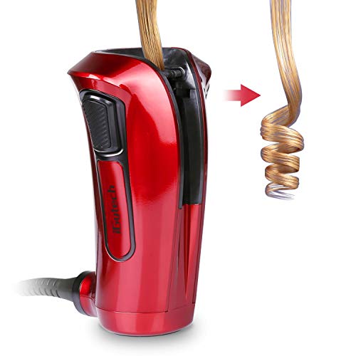 iGutech Rizador de pelo automático con cerámica Turmalina, calentador y monitor LED (Rojo)
