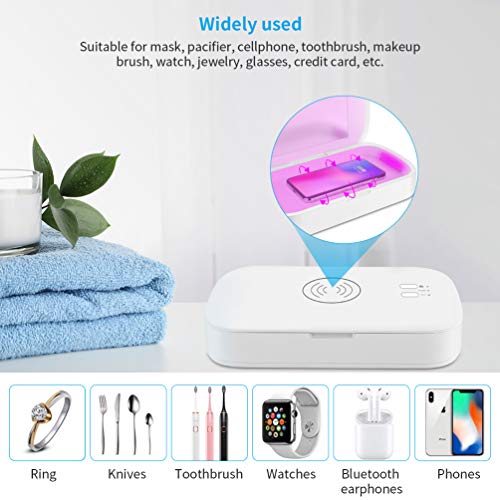 ikeepi Luz Ultravioleta Esterilizador UV Portatil Teléfono Movil Caja de Desinfectante, 15W Cargador Inalámbrico Tipo-C con Espejo, Función de Aromaterapia, para Cosméticos, Relojes de Joyería y Gafas