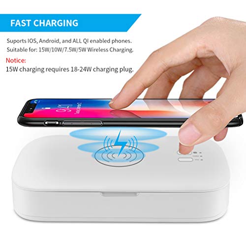 ikeepi Luz Ultravioleta Esterilizador UV Portatil Teléfono Movil Caja de Desinfectante, 15W Cargador Inalámbrico Tipo-C con Espejo, Función de Aromaterapia, para Cosméticos, Relojes de Joyería y Gafas