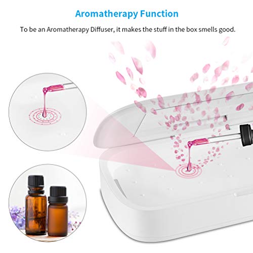 ikeepi Luz Ultravioleta Esterilizador UV Portatil Teléfono Movil Caja de Desinfectante, 15W Cargador Inalámbrico Tipo-C con Espejo, Función de Aromaterapia, para Cosméticos, Relojes de Joyería y Gafas