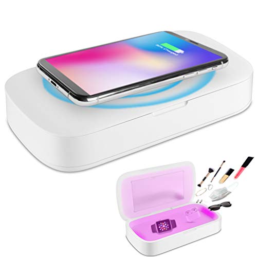 ikeepi Luz Ultravioleta Esterilizador UV Portatil Teléfono Movil Caja de Desinfectante, 15W Cargador Inalámbrico Tipo-C con Espejo, Función de Aromaterapia, para Cosméticos, Relojes de Joyería y Gafas