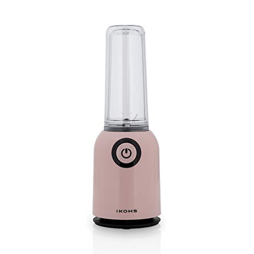 IKOHS Batidora de Vaso OSIT - Batidora de Vaso Individual para Smoothies y Batidos, 250 W, 400 ml, Portátil, Cuchillas de Acero Inoxidable, 230W, Libre de BPA, Diseño Exclusivo (Rosa)