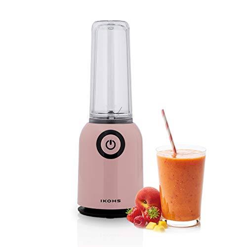 IKOHS Batidora de Vaso OSIT - Batidora de Vaso Individual para Smoothies y Batidos, 250 W, 400 ml, Portátil, Cuchillas de Acero Inoxidable, 230W, Libre de BPA, Diseño Exclusivo (Rosa)