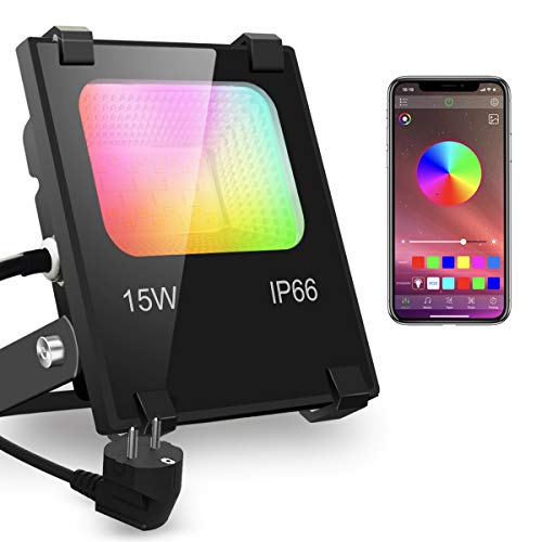 iLC Foco LED RGB de Colores 15W Inteligente Controlado por la Aplicación de Teléfono Foco Proyector Exteriores - IP66 Impermeable - Multicolor16 millones 20 Modos - sincronización de música