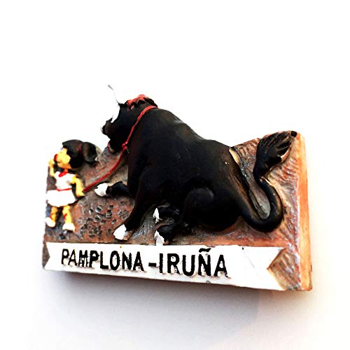 Imán para nevera de resina 3D de Pamplona Bull Run Festival España para viajes, recuerdo de viaje, colección de regalo para el hogar y la cocina, imán magnético para nevera