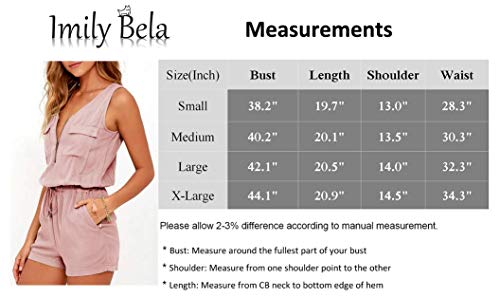 Imily Bela - Mono de Verano para Mujer, Cuello en V, con Cremallera, Talle Alto - Azul - XL