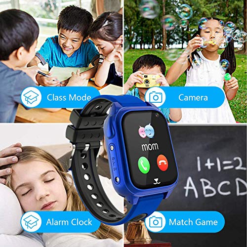 Impermeable GPS Smartwatch para Niños, IP67 Impermeable Reloj inteligente Phone con GPS LBS Tracker SOS Chat de voz Cámara Podómetro Juego Watch Niño niña Compatible con iOS Android (SS8-Blue)