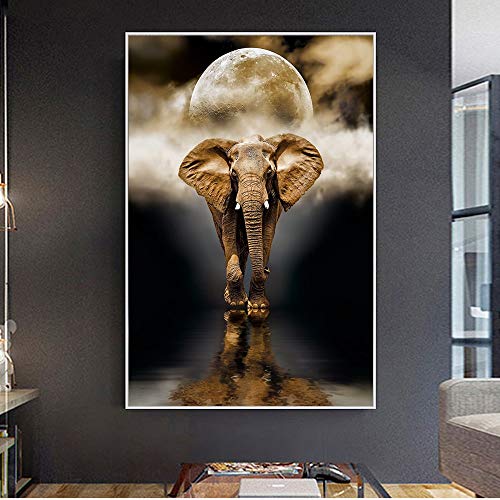 Imprimir en Lienzo Elefante Creativo nórdico para póster de Sala de Estar y decoración de Pared.，50x75cm，Pintura sin Marco