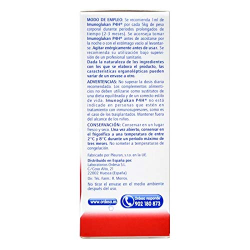 Imunoglukan jarabe 120ml - Complemento alimenticio, con vitamina C que contribuye al correcto funcionamiento del sistema inmunitario. 1ml/5kg de peso.