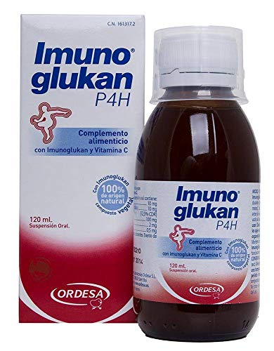 Imunoglukan jarabe 120ml - Complemento alimenticio, con vitamina C que contribuye al correcto funcionamiento del sistema inmunitario. 1ml/5kg de peso.