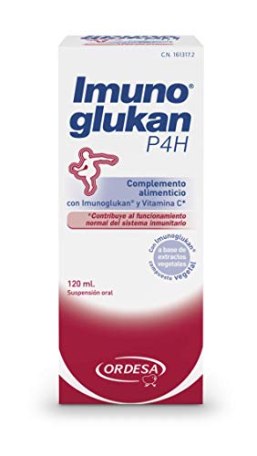 Imunoglukan jarabe 120ml - Complemento alimenticio, con vitamina C que contribuye al correcto funcionamiento del sistema inmunitario. 1ml/5kg de peso.