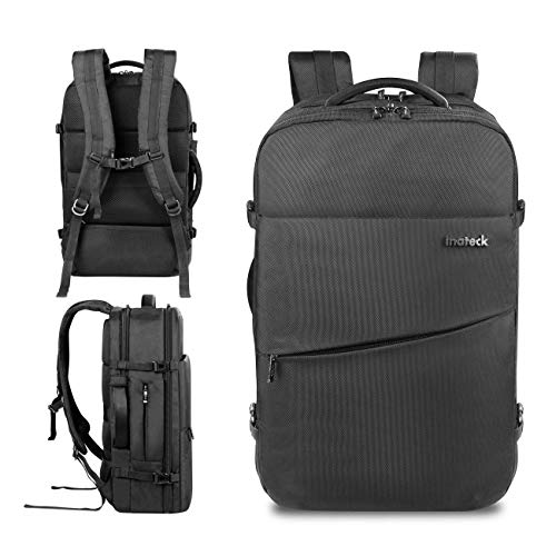 Inateck 40L Mochila de Viaje Hombre Mujer Maleta de Cabina Mochila de Equipaje de Mano Aprobada para Transporte Aéreo Avion IATA/EasyJet/Ryanair, Negro