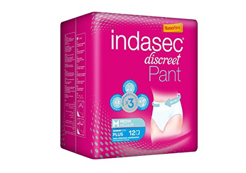 INDASEC - Ropa interior absorbente, talla media, absorción plus, 12 pants