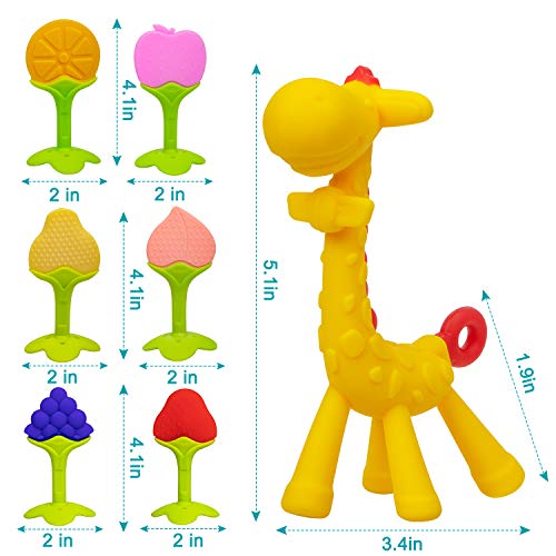 iNeego Mordedor Bebé Refrigerante 7 Piezas - Mordedor Fruta Bebé Juguetes para la Dentición para Bebés 3 Meses BPA Gratis Mordedores Bebé Congelador Mordedor Fruta Bebé Apto para Congelador