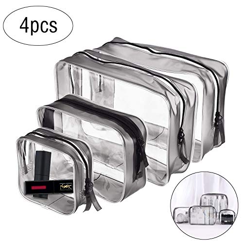 INHEMi 4 Piezas Unisex Neceser Transparente Bolsa de Vuelo para Líquidos Bolsa de cosméticos a prueba de agua Bolsa con cremallera Multi-tamaños