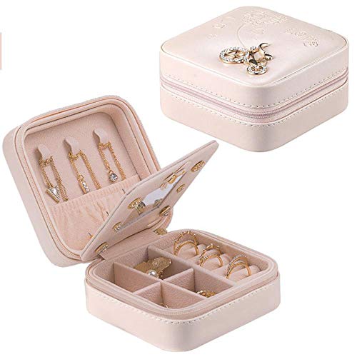 ININ Armario para Joyas Joyero Portátil De 3 Capas,Anillo,Pendientes De Viaje,Lápiz Labial,Color Sólido con Bolsa De Red,Caja De Almacenamiento con Espejo Ajustable Multifunción,Bicicleta Rosa