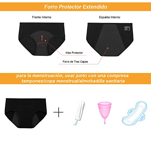 INNERSY Bragas Menstruales Absorbentes de Mujer para Período Algodón Pack de 3 (3XL-EU 48, 3 Negro)