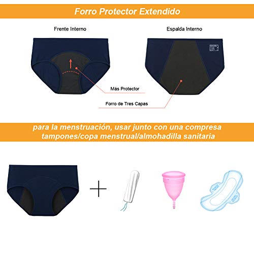 INNERSY Bragas Menstruales Absorbentes de Mujer para Período Algodón Pack de 3 (L-EU 42, 3 Azul)