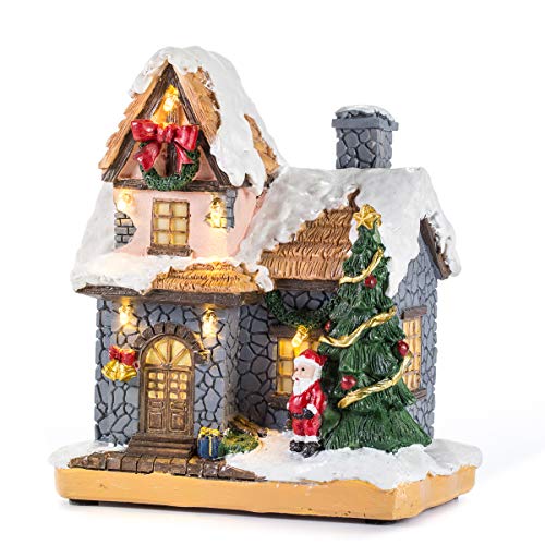 Inocudept12 CITONG - Figura decorativa navideña para casa de nieve, diseño con Papá Noel y luz LED