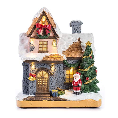 Inocudept12 CITONG - Figura decorativa navideña para casa de nieve, diseño con Papá Noel y luz LED