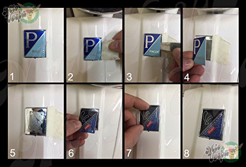 Insignia delantera de la colección Vespa Love Denim para varios modelos de Vespa de MioVespa Colección 3D Deca cúbica L para la parte delantera (castaños) insignia de tu vespa, V en rojo