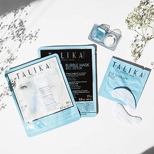 Instant Beauty Kit - Talika - kit esencial de belleza - Mascarilla hidratante con Bioenzimas + Parches para el contorno de los ojos + Mascarilla Bubble Bio-Detox + Mascarilla calmante para los ojos