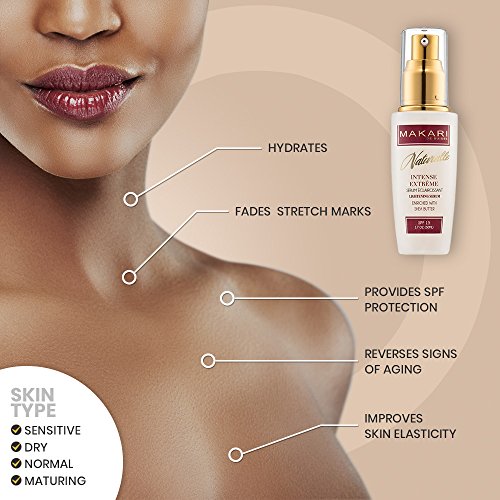 Intenso Suero Aclarador de Piel de 1.7oz de la Línea Makari Naturalle – Suero Humectante y Tonificante para la Cara con Manteca de Karité y FPS 15 – Tratamiento Blanqueador para Manchas Oscuras