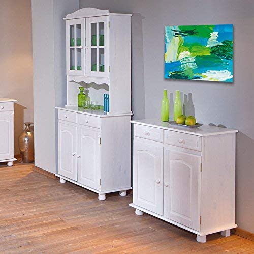 Inter Link Anna 1 Armario Lateral Pino Macizo Lacado Blanco, Madera, 2 puertas, 87x88x43