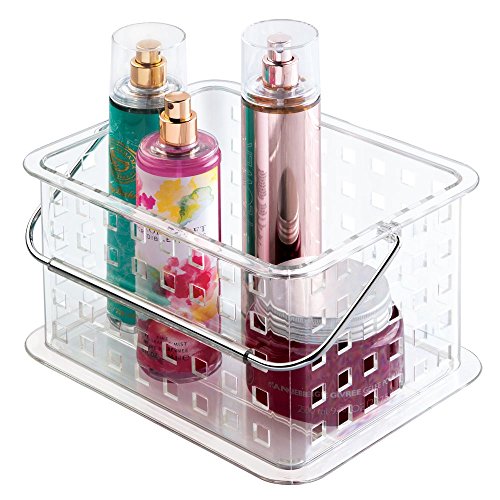 InterDesign Zia Cesta de almacenamiento, cesta de plástico pequeña para baños ideal para accesorios de ducha y de aseo personal, transparente