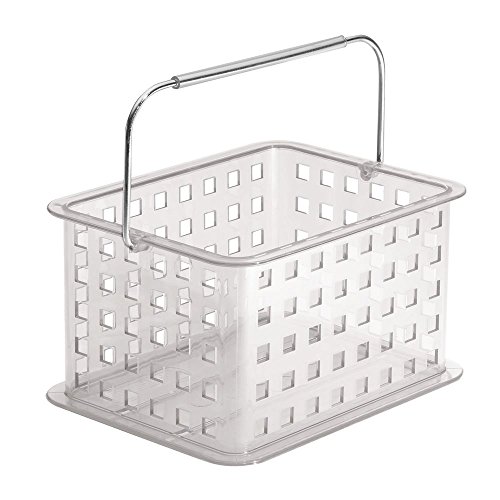 InterDesign Zia Cesta de almacenamiento, cesta de plástico pequeña para baños ideal para accesorios de ducha y de aseo personal, transparente