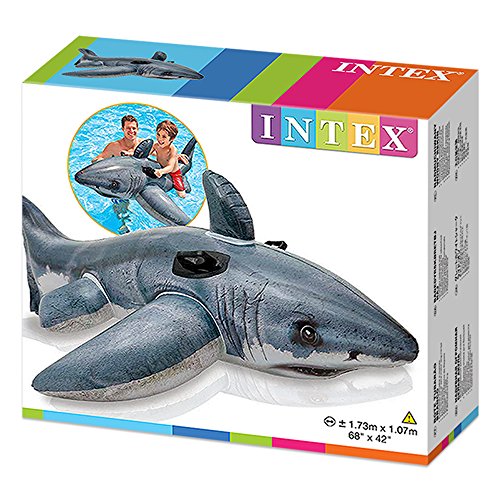 Intex 57525NP - Tiburón hinchable fotorrealista con 2 asas, 173 x 107 cm