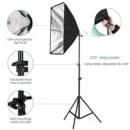 Intey Softbox Iluminacion Kit Fotografia con Luz Continua Ventana de Luz 50x70cm, Tripode, Bombilla 135W de Fotografía de Estudio Fotográfico