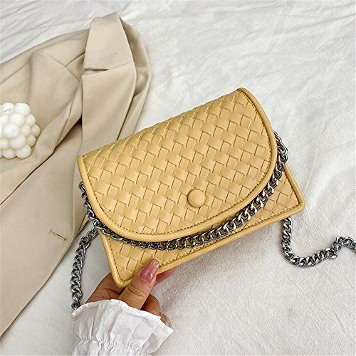 INUO Bolso de hombro de cuero PU para mujer, bolso de embrague, bolso bandolera con correa de cadena de metal, bolso bandolera de cuero pequeño (Yellow)