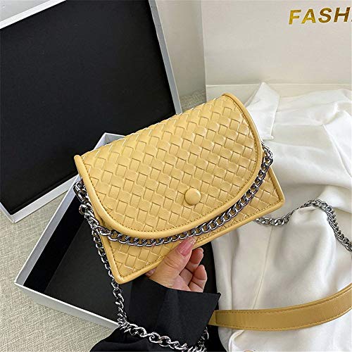 INUO Bolso de hombro de cuero PU para mujer, bolso de embrague, bolso bandolera con correa de cadena de metal, bolso bandolera de cuero pequeño (Yellow)