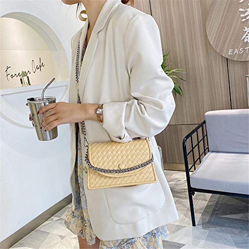 INUO Bolso de hombro de cuero PU para mujer, bolso de embrague, bolso bandolera con correa de cadena de metal, bolso bandolera de cuero pequeño (Yellow)