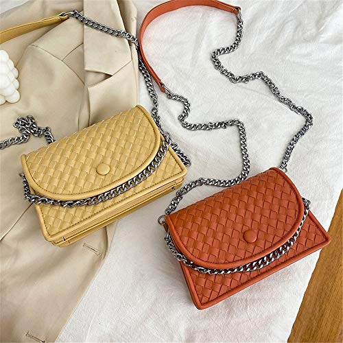 INUO Bolso de hombro de cuero PU para mujer, bolso de embrague, bolso bandolera con correa de cadena de metal, bolso bandolera de cuero pequeño (Yellow)
