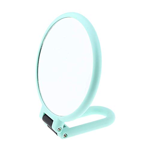 Inzopo - Espejo de doble cara con aumento normal y 5X/10X, mango ajustable de pie para viajes, afeitado, baño, mesa, maquillaje, verde, X10 X10
