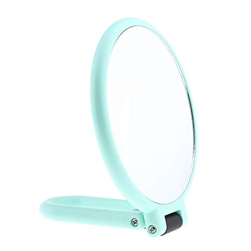 Inzopo - Espejo de doble cara con aumento normal y 5X/10X, mango ajustable de pie para viajes, afeitado, baño, mesa, maquillaje, verde, X10 X10