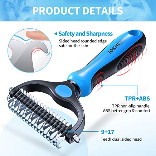 Iokheira Pet Grooming Dematting Comb Tool Herramienta de Limpieza Rastrillo y Peine Dematting Dientes de Doble Cara + Peine de pulgas para Perros, Gatos, con Pelo Medio o Largo