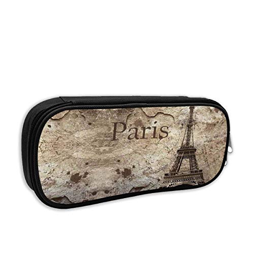 IOPLK Lindo estuche de lona para lápices, estuche para lápices portátil con compartimentos para niñas adolescentes (Torre Eiffel de París vintage en el fondo grunge)