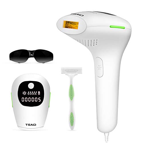 IPL Depiladora Luz Pulsada,Tsaid Depilación Indolora, sistema de Depilación para Mujeres y Hombres,Dispositivo Depilación Permanente para Cara y Cuerpo,500.000 pulsaciones de luz,Uso Doméstico