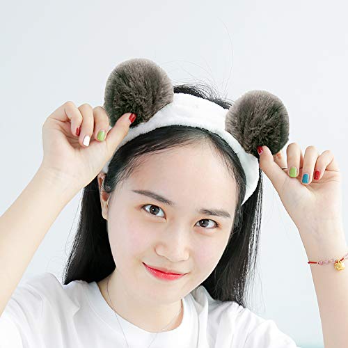 iPobie Diadema de Forro Polar Suave para Mujer, Elástica del oído Panda Linda, Diadema Suave para la Mujer Toalla para Lavar la Cara, Maquillaje Diadema